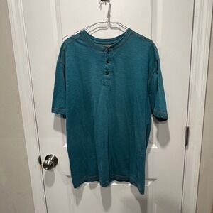 Hobbs Creek Teal Blue Henley Shirt Size Large Cotton Blend Short Sleeve